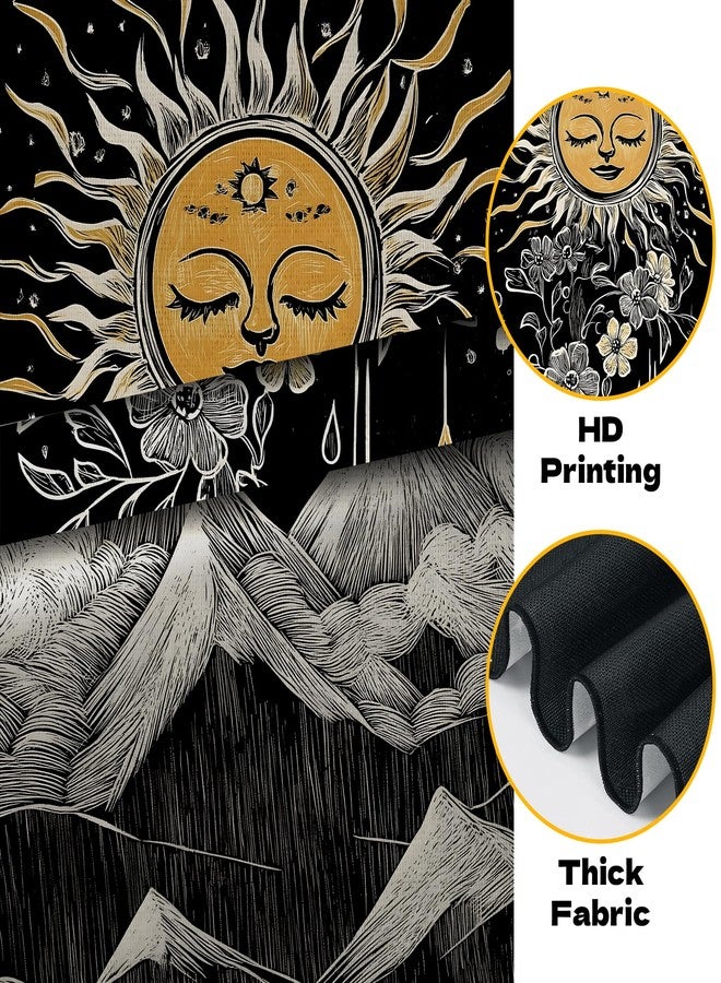BVBOX 2 PCS Vertical Tapestry 13"x51", Boho Celestial Sun, Moon & Mountain Mystical Art with Gold Accents Aesthetic Long Vertical Wall Hanging Black Tassel Tapestries Home Decor for Living Room, Bedroom - Image 5